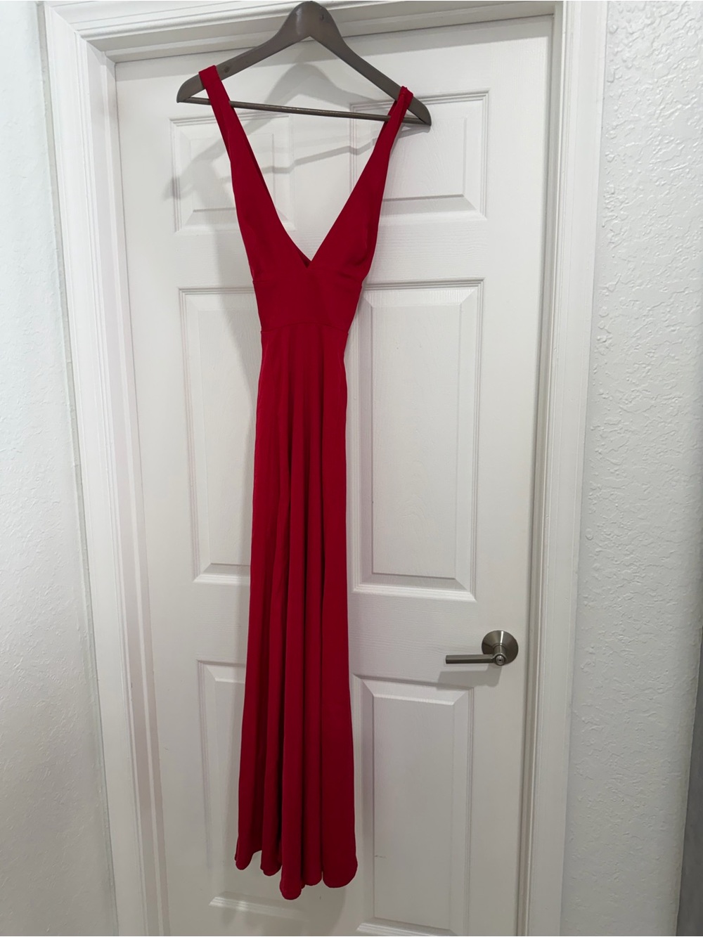 Forever 21 Elegant Deep V Red Maxi Dress crossover back.